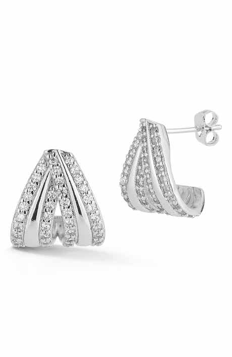 Cubic Zirconia Crossover Hoop Earrings