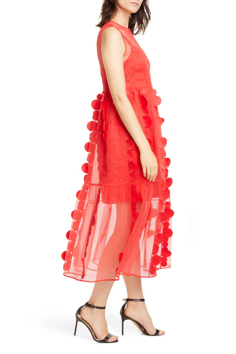 Laser Cut Circle Organza Midi Dress, Alternate, color, RED