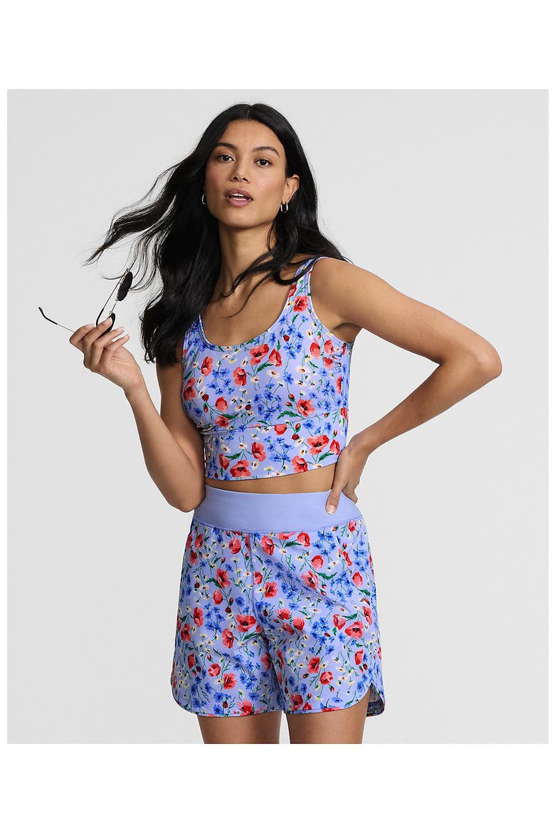 5" Quick Dry Elastic Waist Board Shorts Swim Cover-up Shorts with Panty, Alternate, color, Soft Cloud Blue Poppy Floral