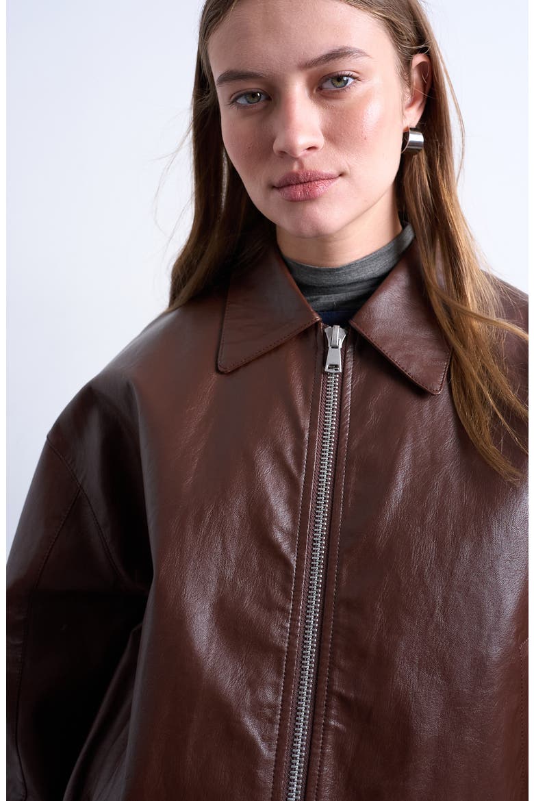 Oversize Faux Leather Jacket, Alternate, color, BROWN