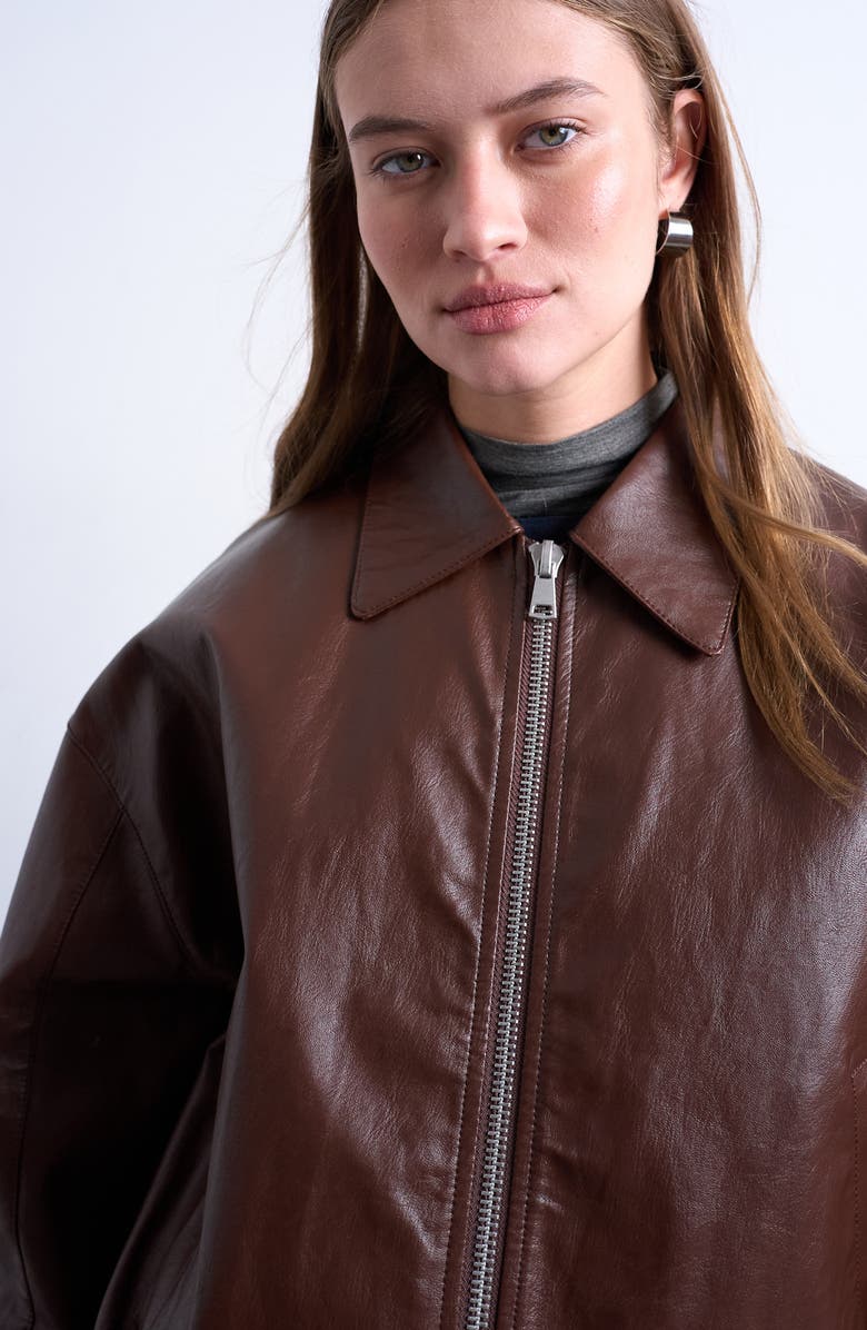 Topshop Oversize Faux Leather Jacket, Alternate, color, Brown