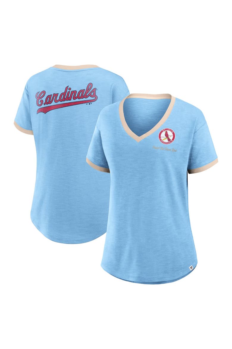 Women's Fanatics Light Blue St. Louis Cardinals Binge Worthy Stadium Slub V-Neck T-Shirt, Main, color, Light Blue