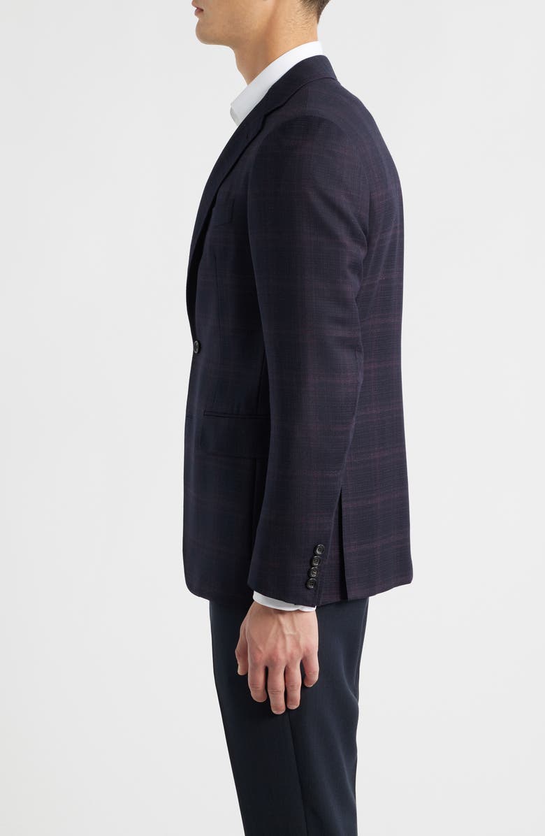 Canali Kei Trim Fit Dark Red Plaid Super 130s Wool Sport Coat, Alternate, color, Dark Reds