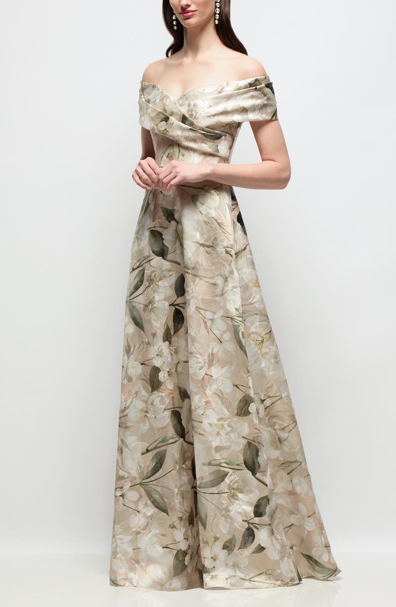 Dessy Collection Karr Metallic Floral Jacquard Off the Shoulder Organza Gown, Alternate, color,