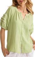 Tommy Bahama Lace Inset Cotton Gauze Button-Up Shirt