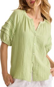 Tommy Bahama Lace Inset Cotton Gauze Button-Up Shirt