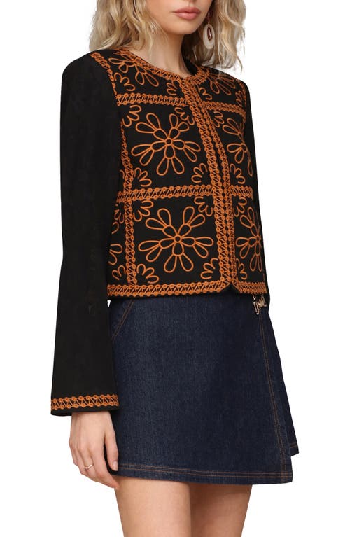 Avec Les Filles Embroidered Collarless Jacket In Black