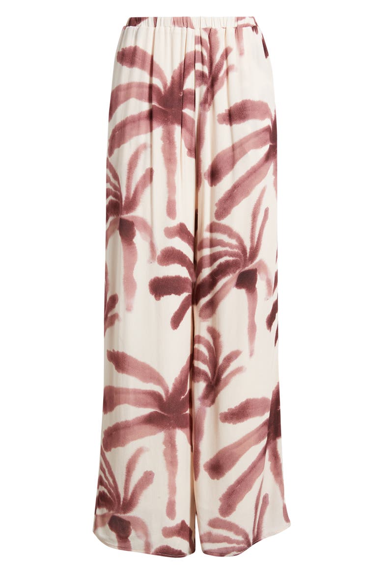 Isle Palm Tree Print Wide Leg Pants, Alternate, color, COCOA