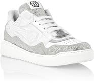 PHILIPP PLEIN Mix Leather Lo-Top Sneakers Strass Hexagon Men