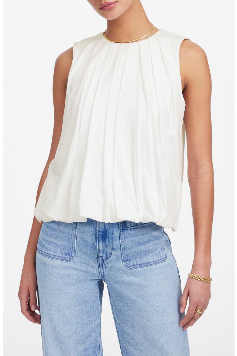 Cotton Pleated Bubble Top, Main, color, WHITE