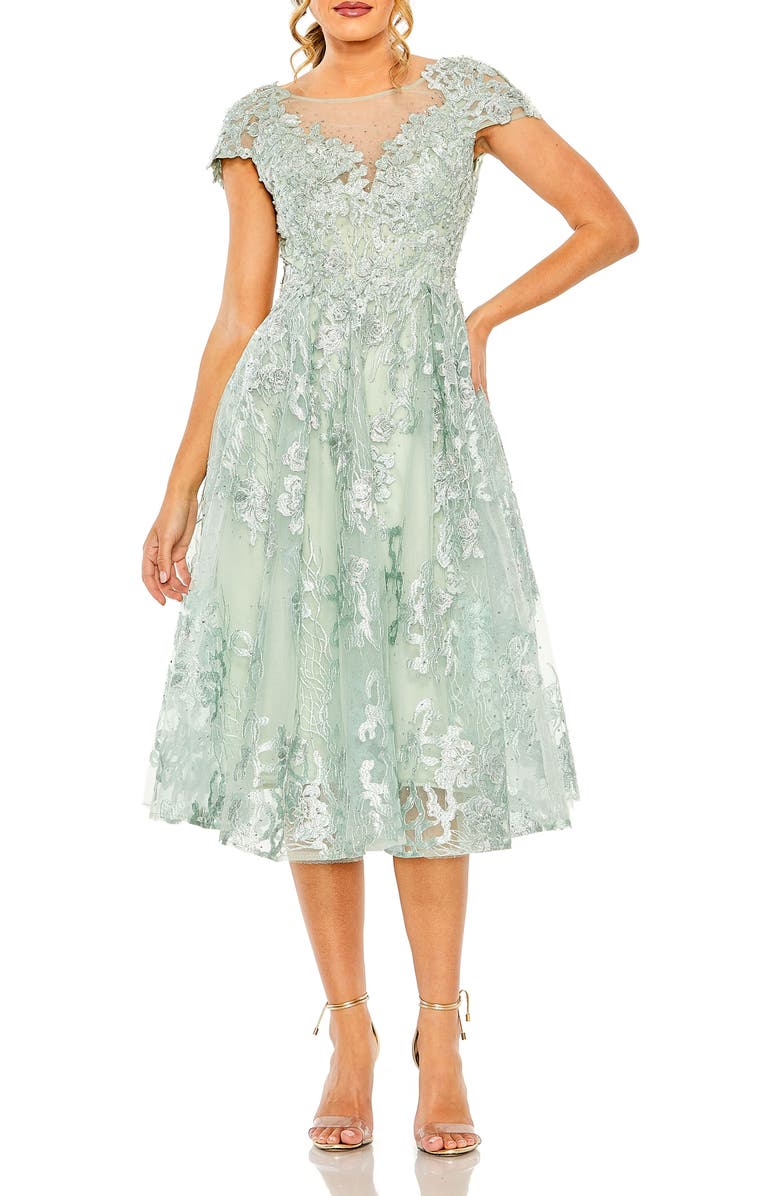 Mac Duggal Embroidered Cap Sleeveless A Line Dress, Main, color, Sage