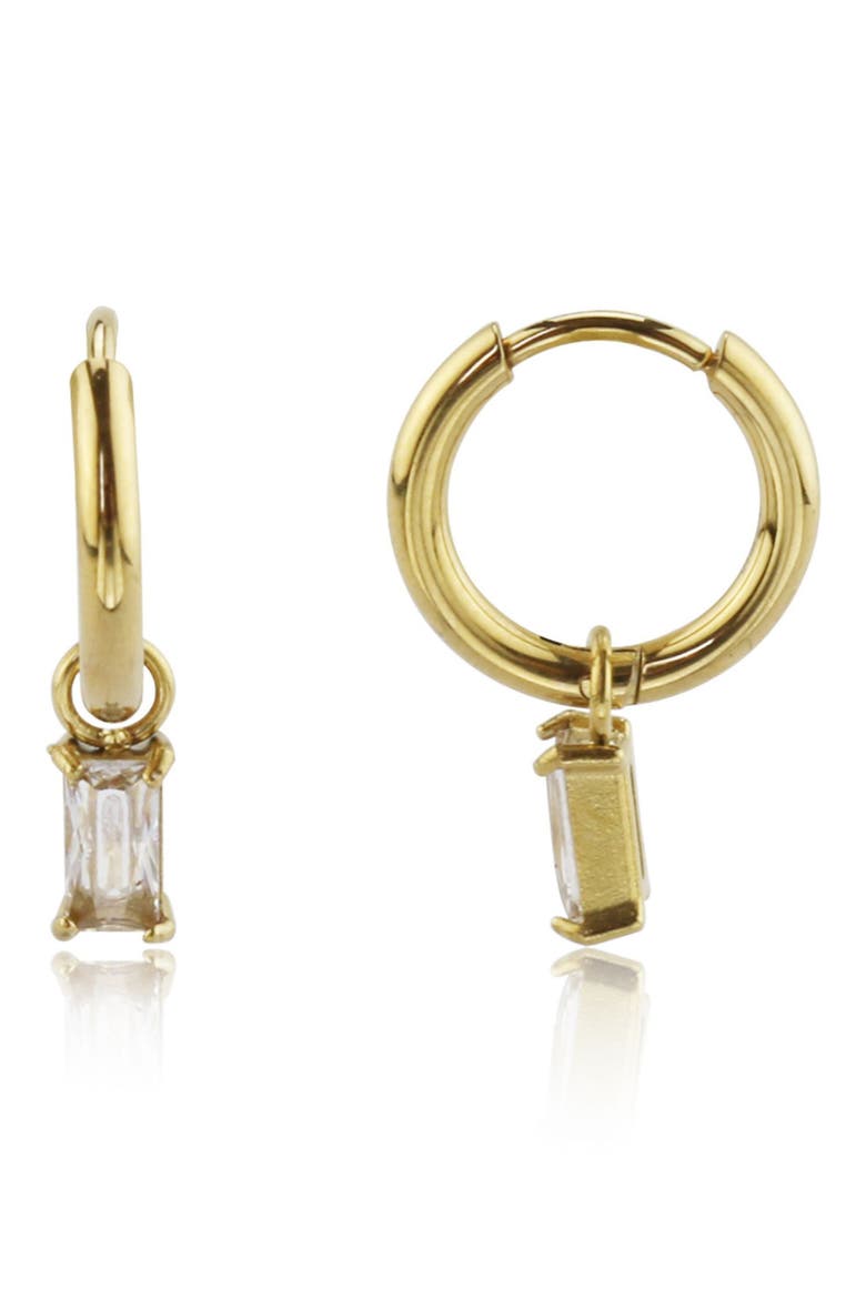 Cubic Zirconia Drop Huggie Hoop Earrings, Main, color, GOLD