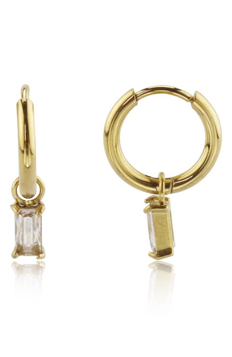 Cubic Zirconia Drop Huggie Hoop Earrings