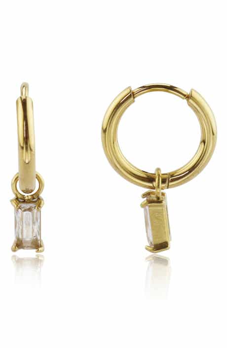 REBL Cubic Zirconia Drop Huggie Hoop Earrings