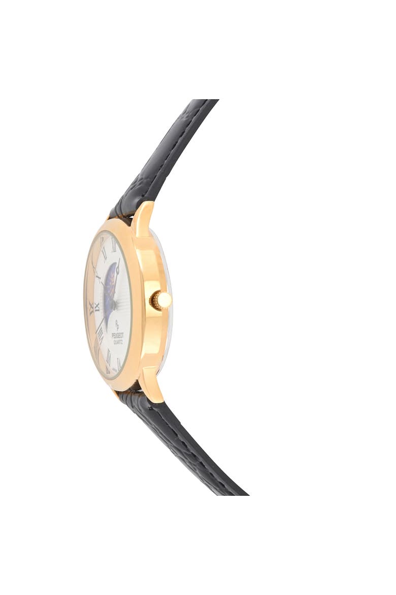 Vintage Left Window Sun Moon Leather Watch- 38MM, Alternate, color, Black