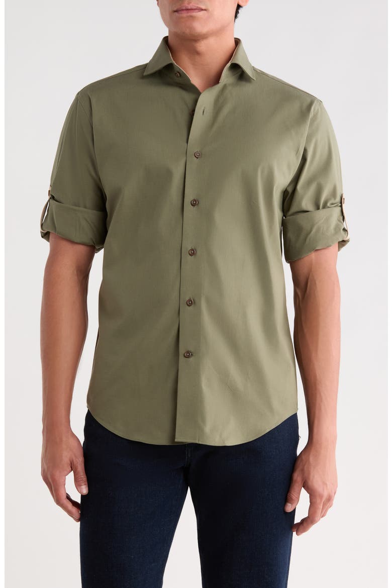 Trim Fit Solid Cotton Shirt, Main, color, HUNTER