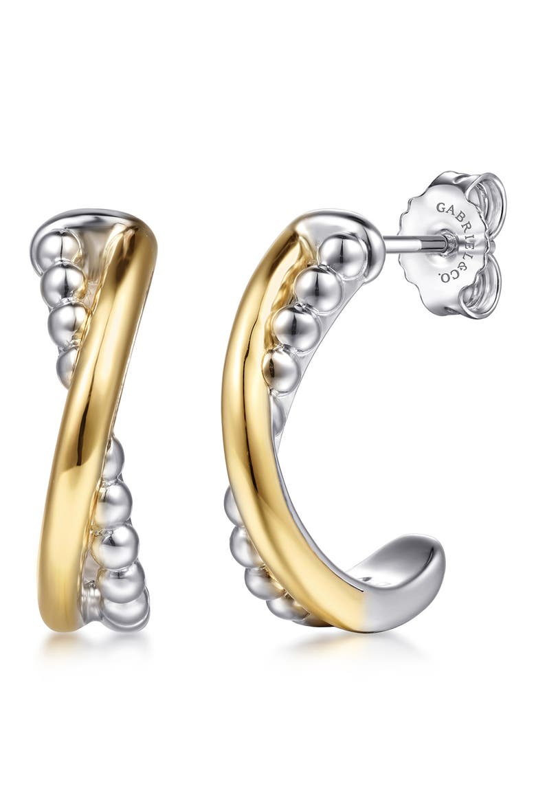 Bujukan J Hoop Earrings, Main, color, SILVER/ 14K YELLOW GOLD