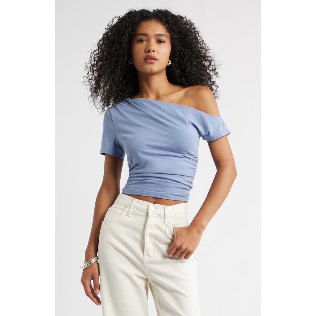 Open Edit Ruched Off The Shoulder T-shirt In Blue