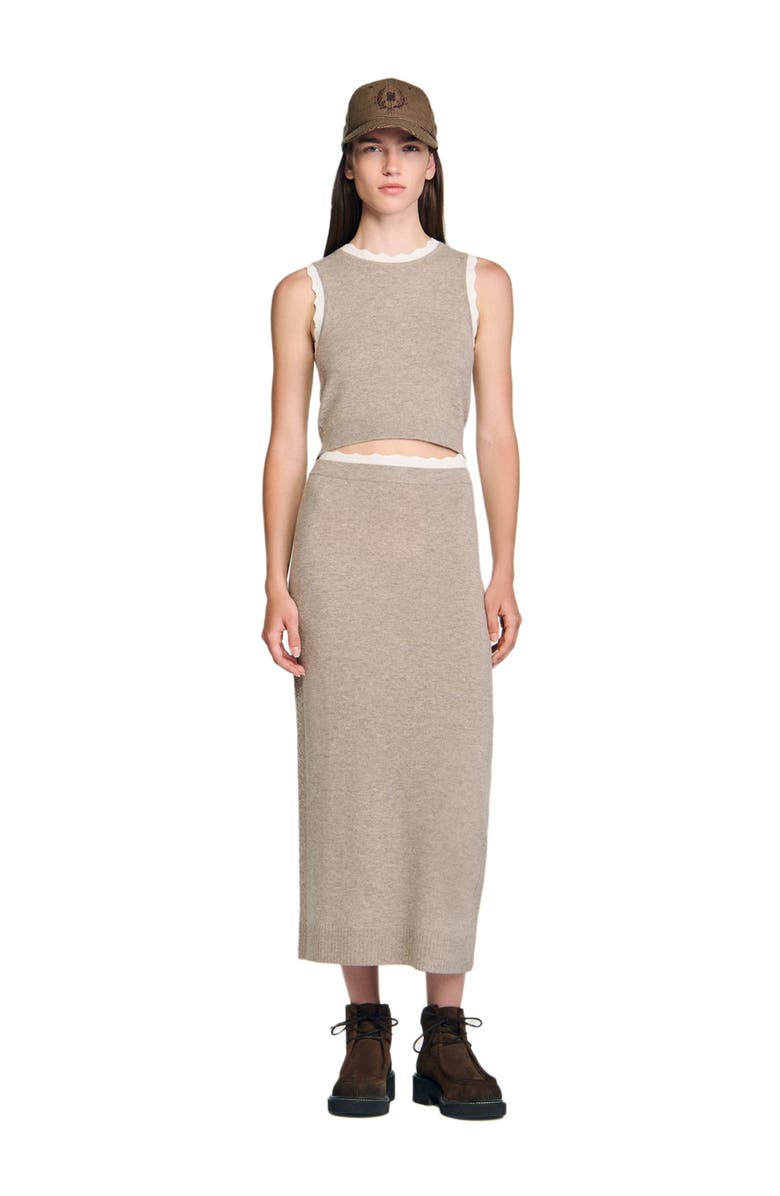 SANDRO High-neck knit sweater, Alternate, color, Caramel