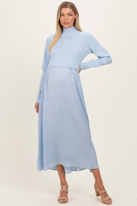 Knit Contrast Top Satin Midi Dress