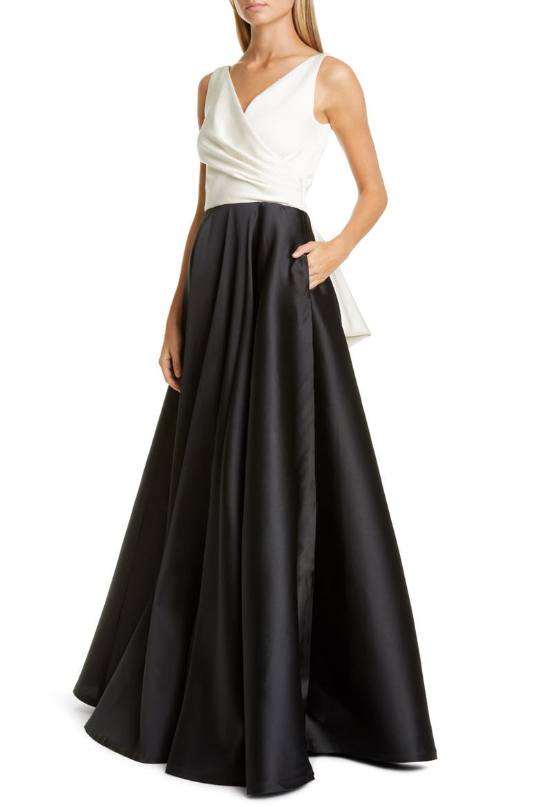 Bow Back Ballgown, Main, color, IVORY AND JET