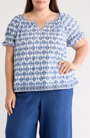 MAX STUDIO Keyhole Short Sleeve Top