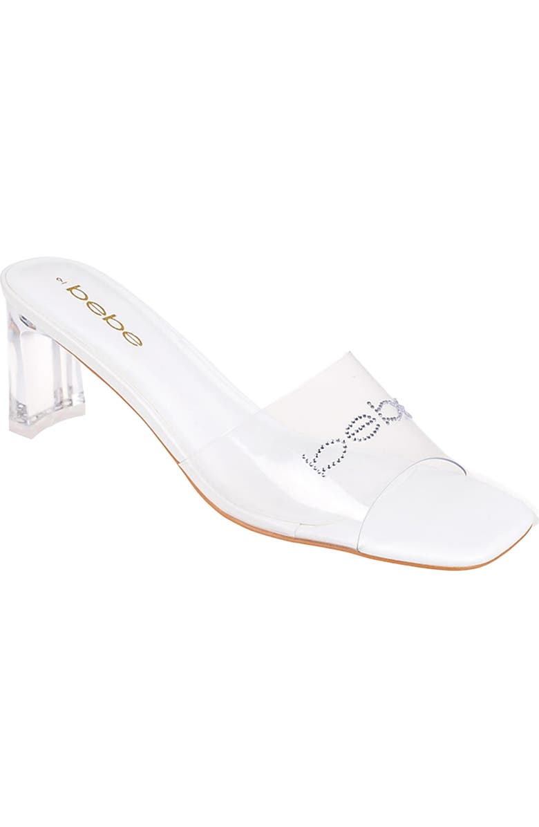 bebe Rhinestone Logo Clear Slide Sandal, Main, color,