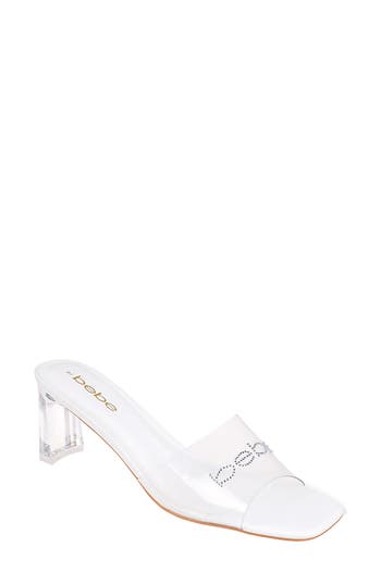 Bebe Rhinestone Logo Clear Slide Sandal In Clear