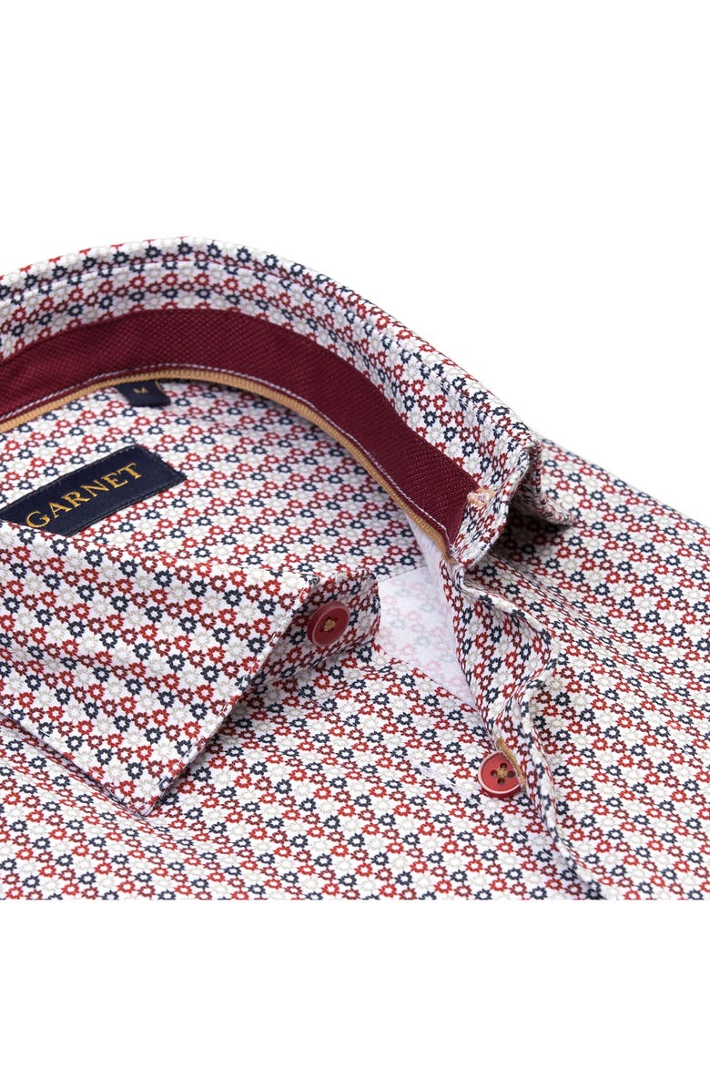 STUDIO GARNET LOS ANGELES Geometric Stretch Button-Down Shirt, Alternate, color, Burgundy