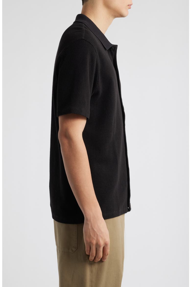 Textured Double Knit Short Sleeve Button-Up Shirt, Alternate, color, BLACK