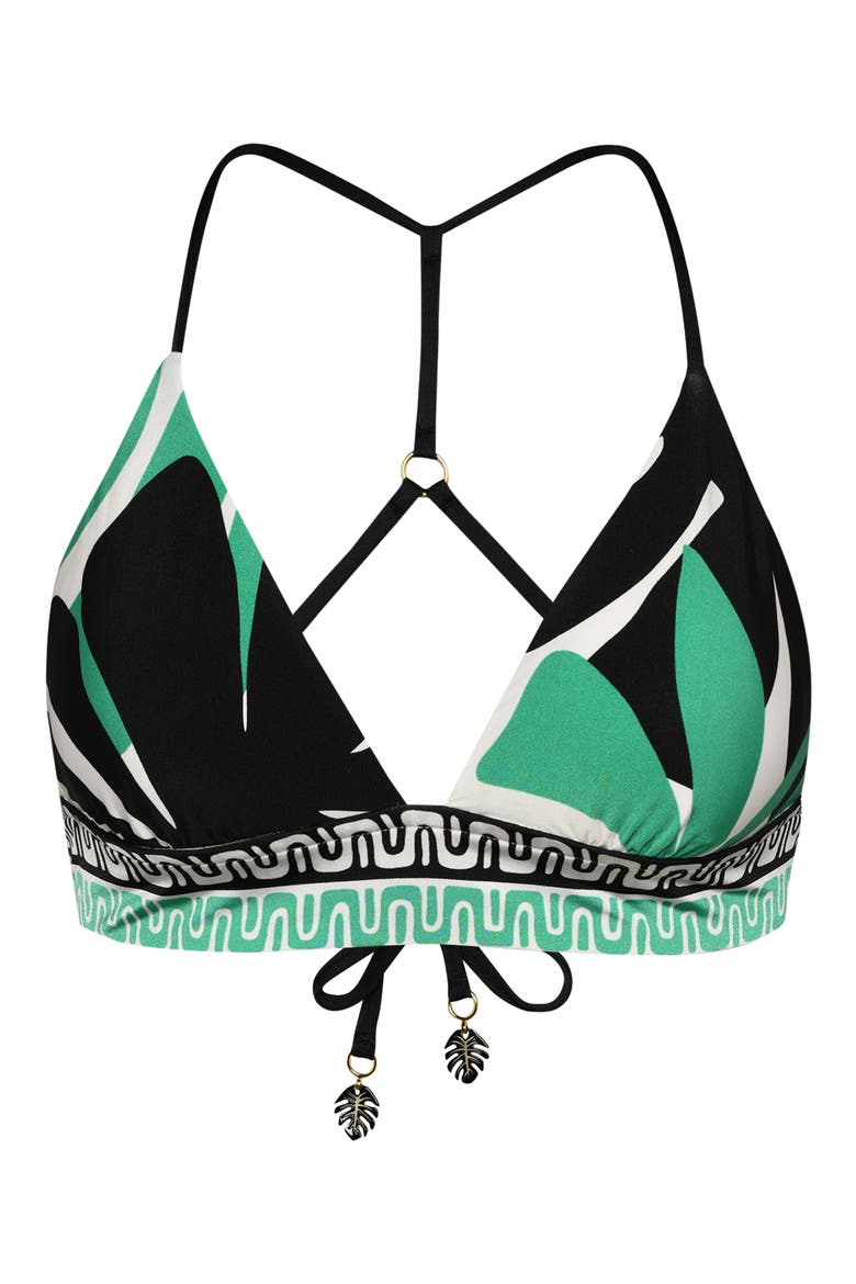 Monstera Banded Triangle Bikini Top, Alternate, color, GREEN MULTI
