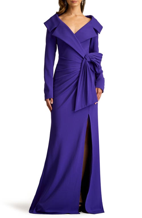 Tadashi Shoji Textured Crepe Long Sleeve Gown In Purple Iris