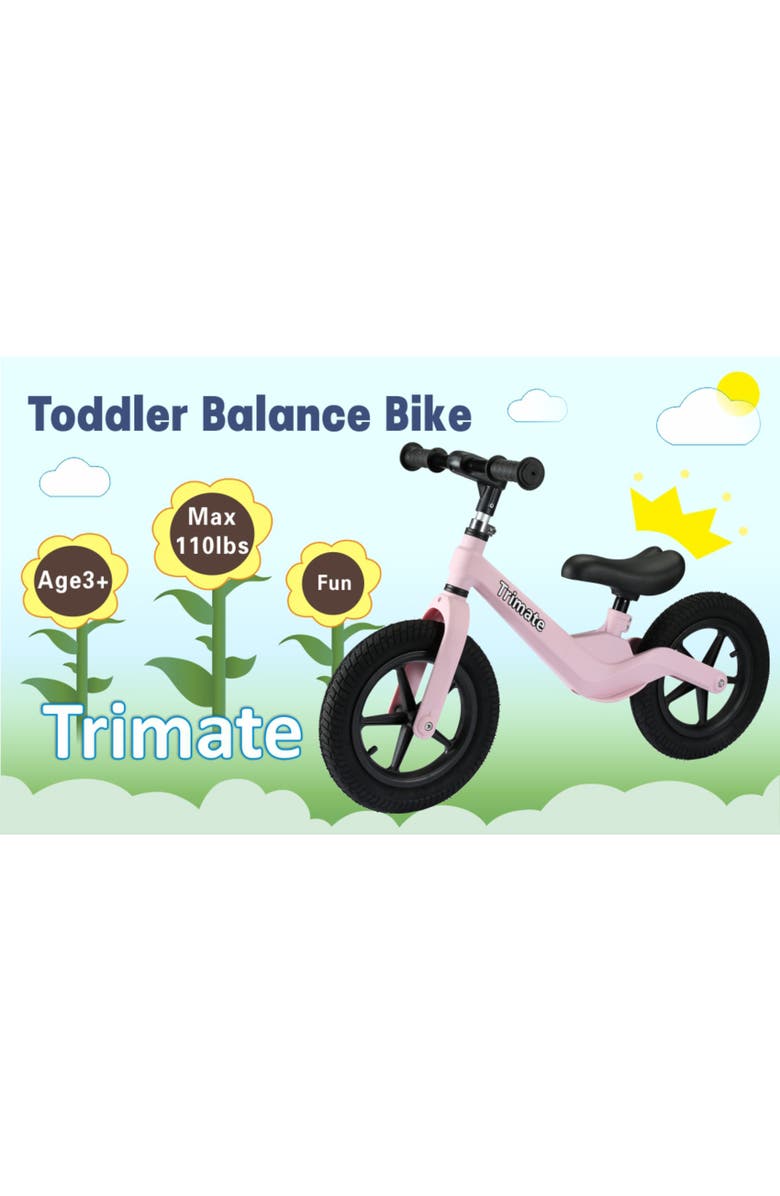 Trimate Toddler 12" Pink Balance Bike with Inflated Tire, Ages 3-5, Alternate, color, Multicolored