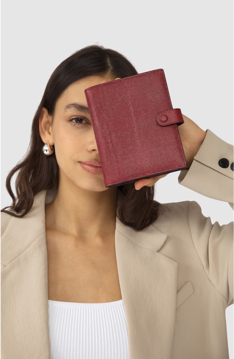 HYER GOODS Upcycled Leather Passport Wallet with Zipper Coin Pocket, Alternate, color, Cherry Red Lizard