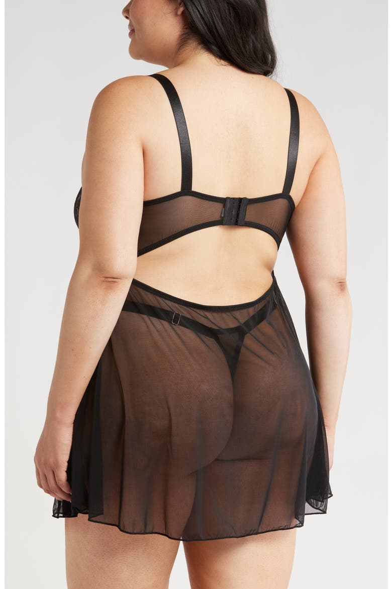 Babydoll Chemise & Thong Set, Alternate, color, BLACK