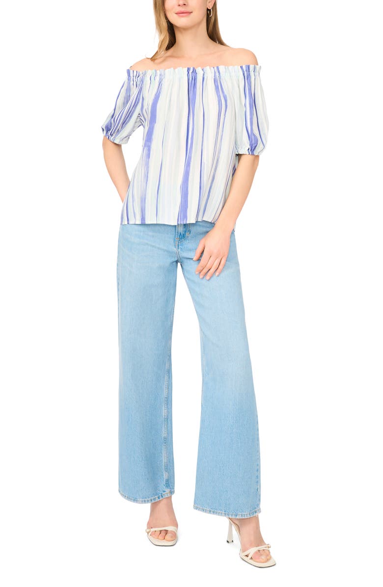 Vince Camuto Off the Shoulder Balloon Sleeve Top, Alternate, color, Ice Lagoon