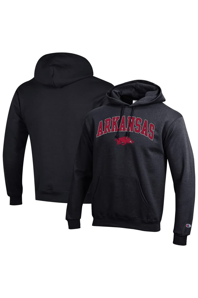 Men's Champion  Black Arkansas Razorbacks Arched Logo Fleece Pullover Hoodie, Main, color, Black