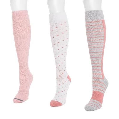 Muk Luks Cotton Rib Compression Knee-high Socks 3 Pair Pack In Pink