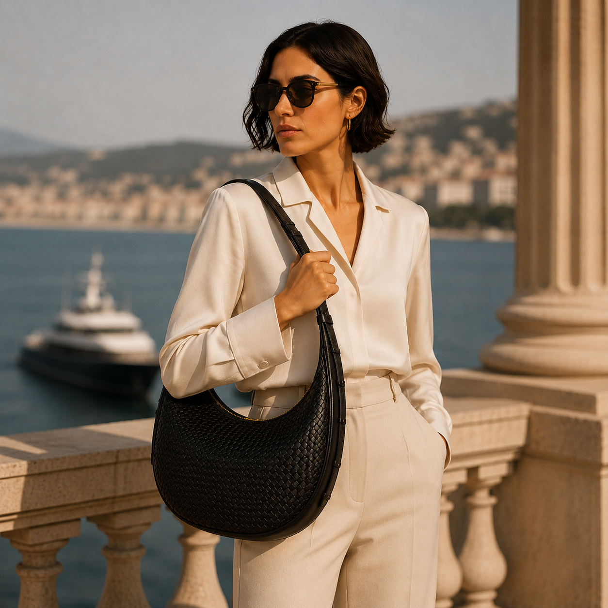 Youzey The Crescent Woven Shoulder Bag, Alternate, color, Black
