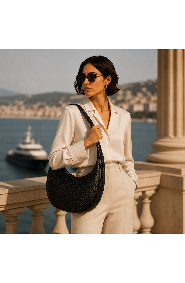 Youzey The Crescent Woven Shoulder Bag, Alternate, color, Black