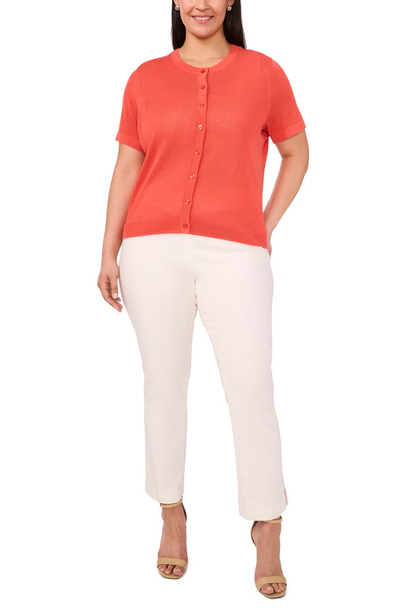 Halogen<sup>®</sup> Short Sleeve Cardigan, Alternate, color, Deep Sea Coral