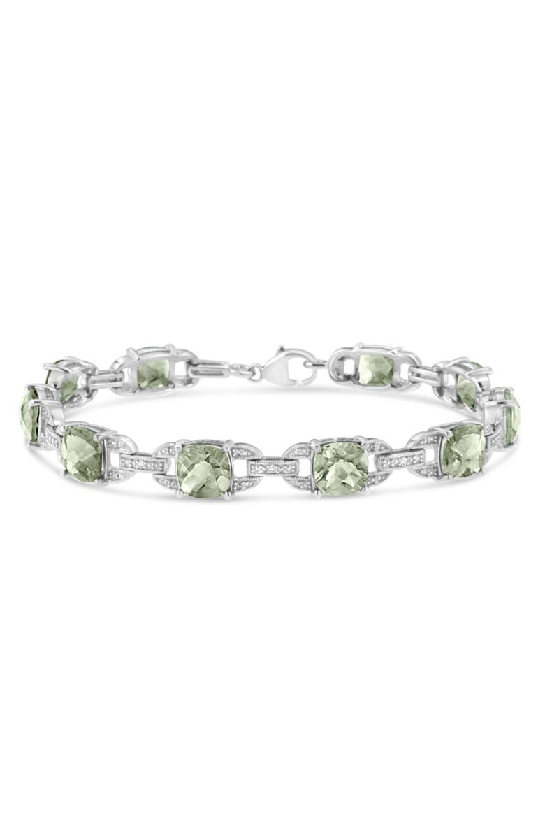 Haus of Brilliance Silver 7x7 mm Green Amethyst and Diamond Accent Tennis Bracelet, Main, color, White