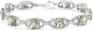 Haus of Brilliance Silver 7x7 mm Green Amethyst and Diamond Accent Tennis Bracelet
