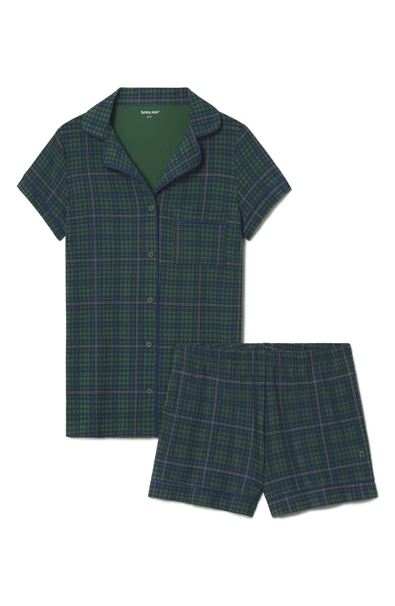 Tommy John Women's Tri-Blend Sleep Short Sleeve Top & Short Pajamas, Alternate, color, Green Pastures Flannel