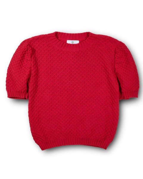 Red Short Slv Sweater With Puff Sleeves (Little Kid, Big Kid)