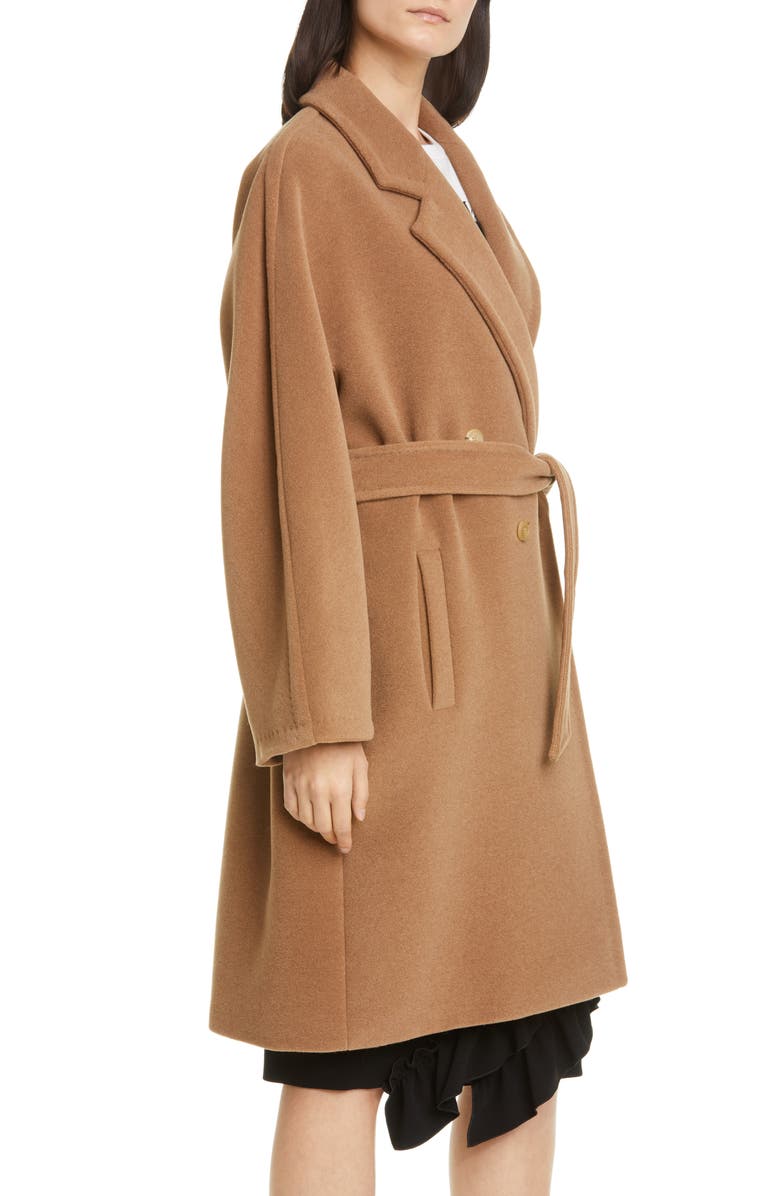 Max Mara Baiocco Double Breasted Camel Hair & Wool Coat, Alternate, color, 