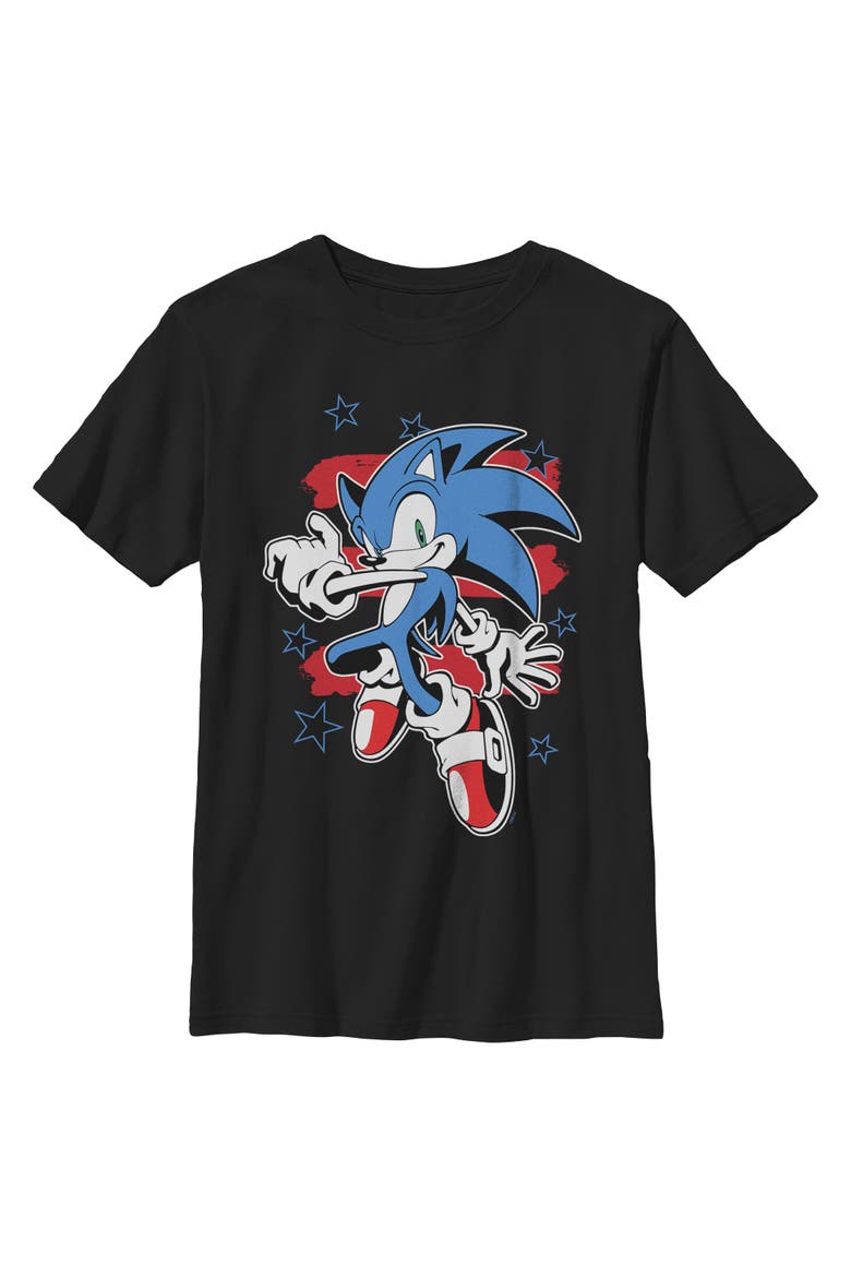 Boys Sonic the Hedgehog Stars and Stripes Pose T Shirt, Main, color, Black
