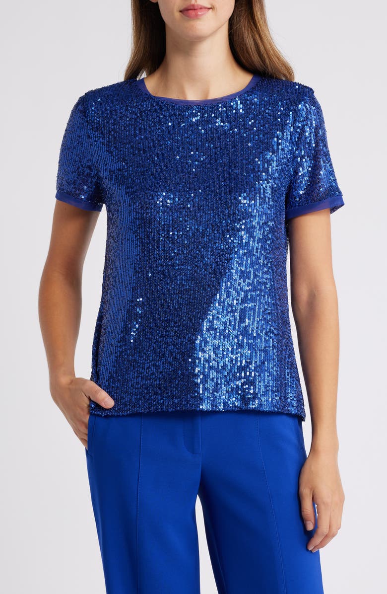 Anne Klein Sequin Mesh Top, Main, color, 