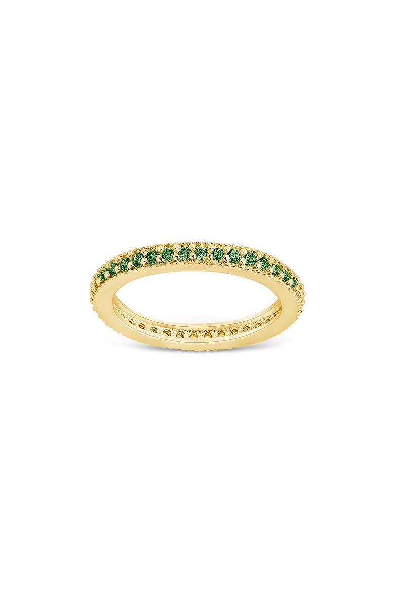 Cubic Zirconia Pavé Thin Band Ring, Main, color, GOLD/ EMERALD