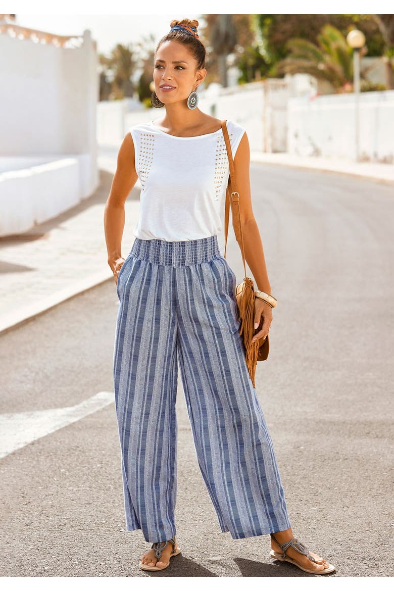 Striped Wide Leg Pants, Alternate, color, Blue Stripe